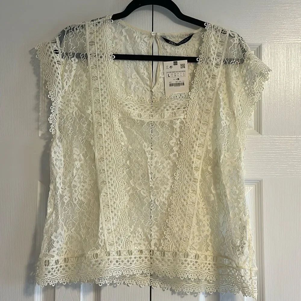 Zara Women’s Ivory Square Neckline All Lace Top